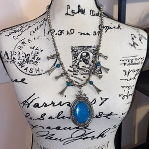 Vintage 1960's - 70’s ART Arthur Pepper Squash Blossom Faux Turquoise Necklace